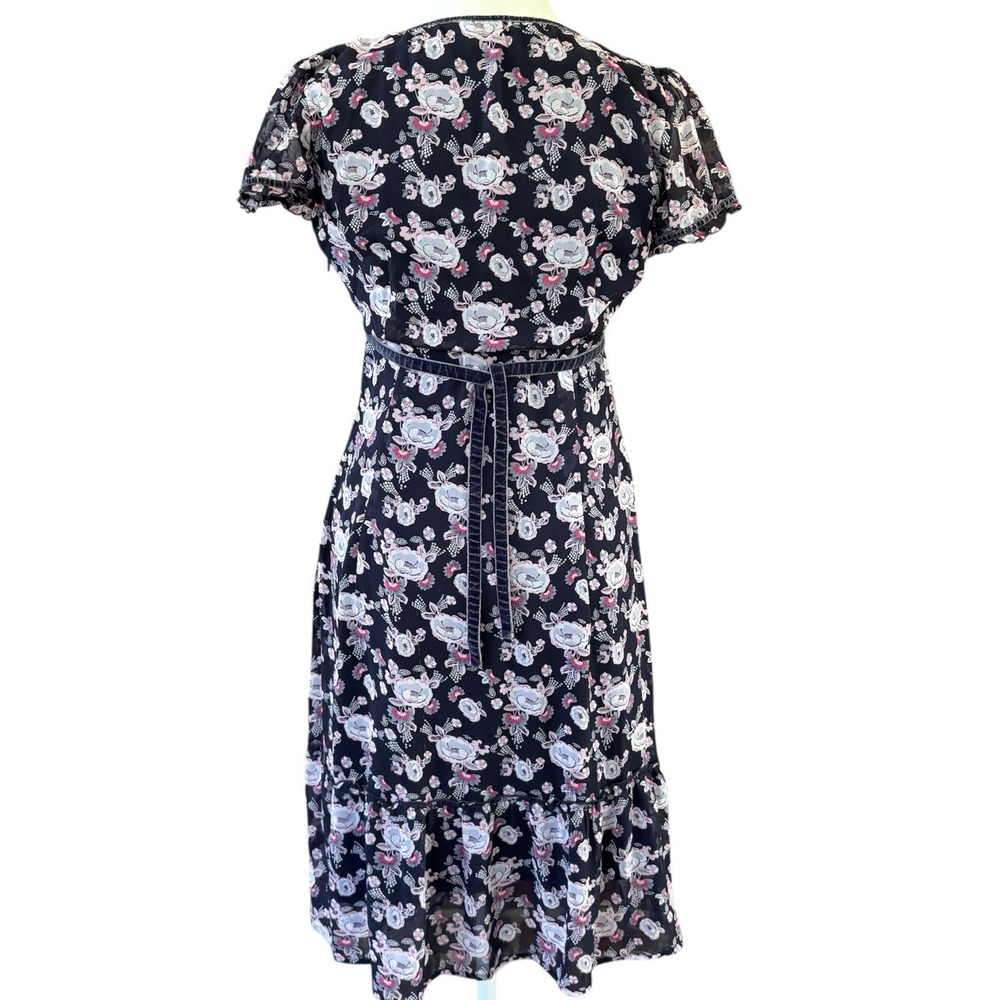 Vintage 90s Y2K‎ ESPRIT Dress Blue Floral Womens Size 4 Distressed Velvet Ribbon - Picture 6 of 8